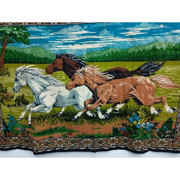VTG Tapestry Wall Hanging Galloping Wild Horses Western Equestrian BOHO 58"x37" - Picture 2 of 12